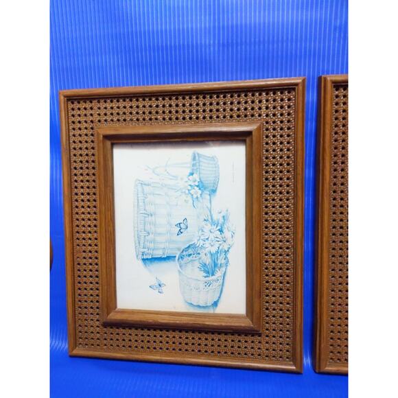 vtg 80s 1981 HOMCO Faux Rattan Wicker Picture Frame & Sconce Set 3282 4226 - Picture 4 of 12